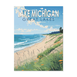 Lake Michigan Travel Art Vintage Postcard