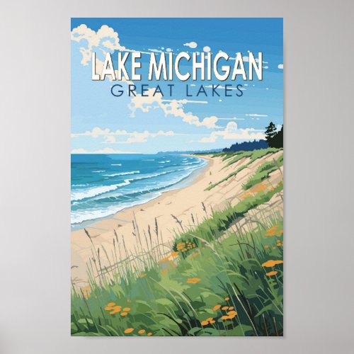 Lake Michigan Travel Art Vintage Poster