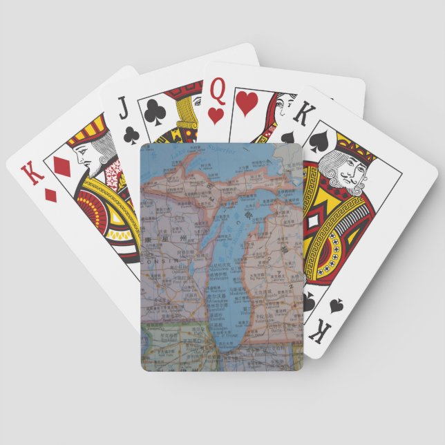 Lake Michigan, UP, WI, MI map in Chinese Poker Cards (Back)
