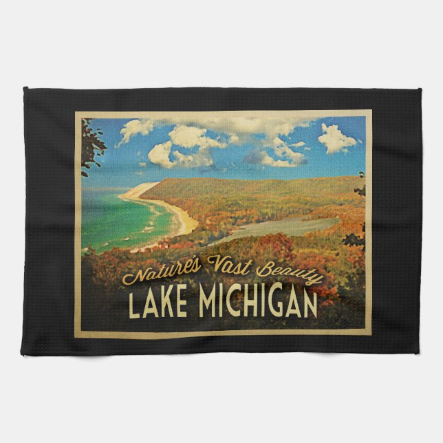Lake Michigan Vintage Kitchen Towel (Horizontal)