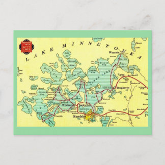 Lake Minnetonka Map Bordered Postcard