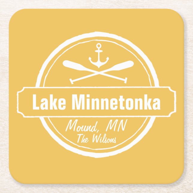 Lake Minnetonka Minnesota anchor town and name Square Paper Coaster (Front)