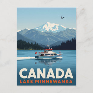 Lake Minnewanka Banff National Park Vintage Boat Postcard