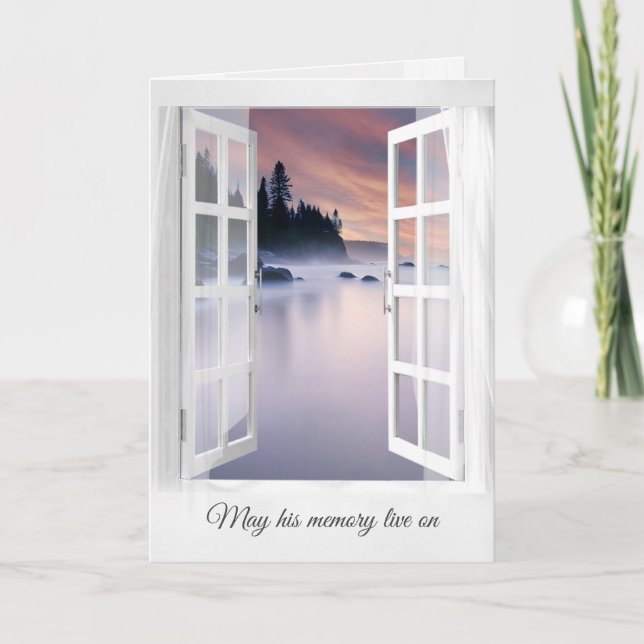 Lake Mist In Window Sympathy Card (Front)