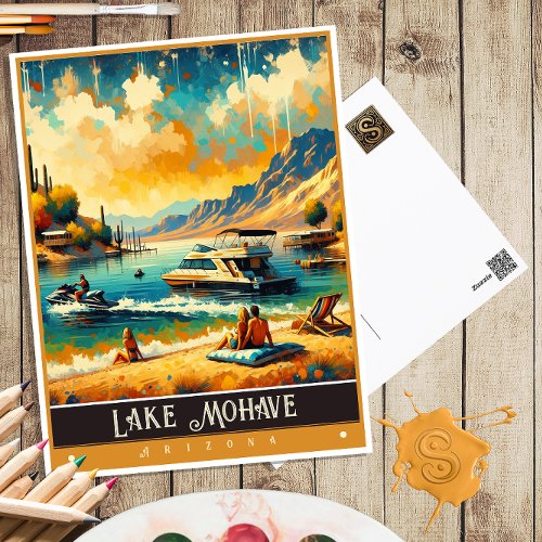 Lake Mohave Arizona  Vintage Painting Postcard
