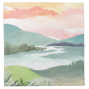 Lake Morning Sunrise Watercolor Nature Cloth Napkin