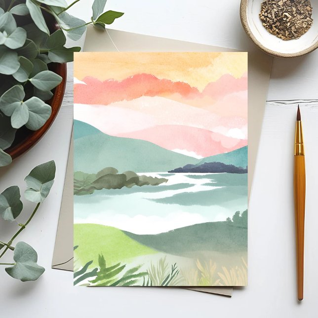 Lake Morning Sunrise | Watercolor Nature Postcard (Creator Uploaded)