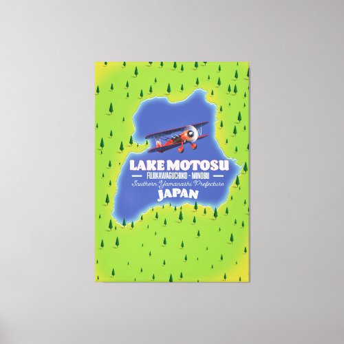 Lake Motosu Japanese Travel map Canvas Print