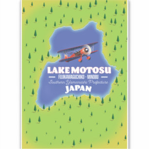 Lake Motosu Japanese Travel map. Sticker
