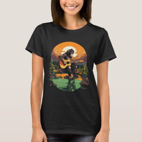 Lake Mountain Acoustic Guitar Chimpanzee T_Shirt