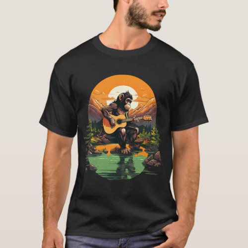 Lake Mountain Acoustic Guitar Chimpanzee T_Shirt