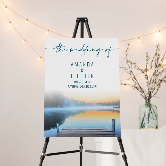 Lake Mountain Watercolor Wedding Welcome Sign (In Situ (Stand))