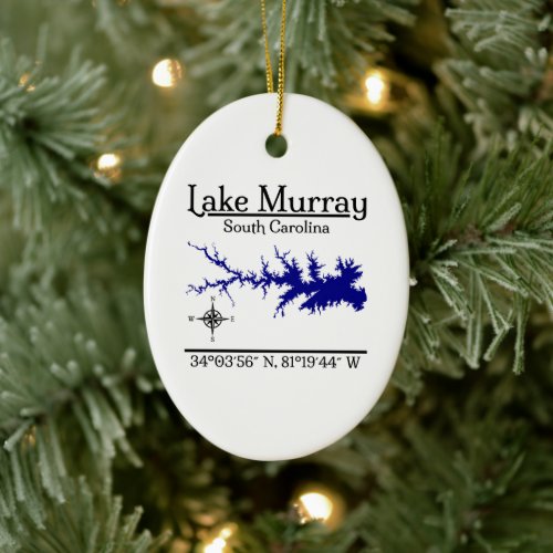 Lake Murray South Carolina Coordinates Oval Design Ceramic Ornament