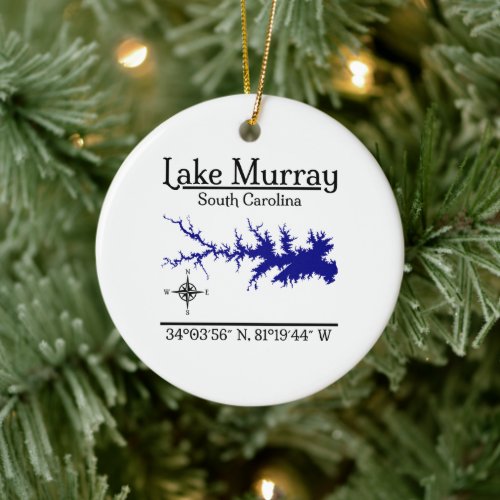 Lake Murray South Carolina Map Coordinates Artwork Ceramic Ornament