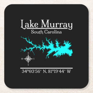 Lake Murray South Carolina Map Coordinates Artwork Square Paper Coaster