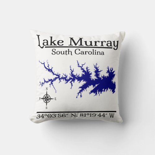 Lake Murray South Carolina Map Coordinates Artwork Throw Pillow