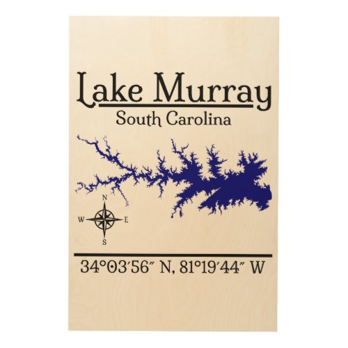 Lake Murray South Carolina Map Coordinates Artwork Wood Wall Art