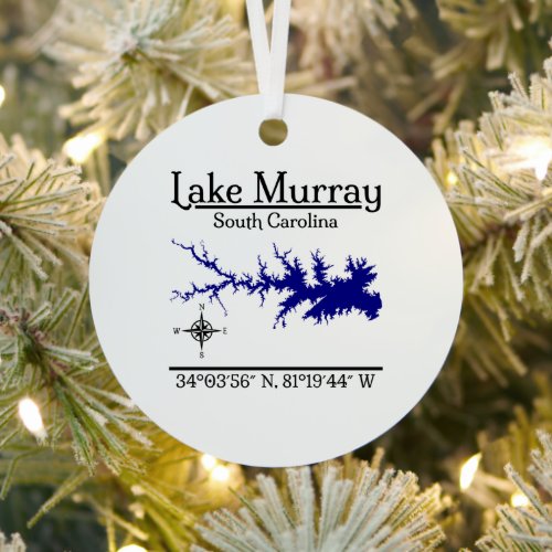 Lake Murray South Carolina Metal Circle Map Art Ornament