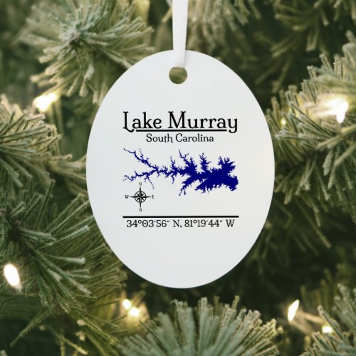 Lake Murray South Carolina Metal Oval Map Design Ornament