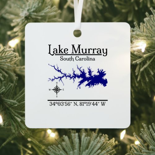 Lake Murray South Carolina Metal Square Map Art Ornament
