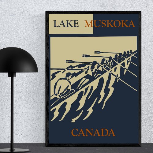 Lake Muskoka Vintage Retro Rowing Water Sport Poster