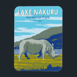 Lake Nakuru National Park White Rhinoceros Travel Magnet<br><div class="desc">Lake Nakuru vector artwork design. A soda lake that's rich in blue-green algae,  which attracts flamingos. The flamingos feed on the algae,  shrimp,  and water insects,  which make the lake appear pink.</div>