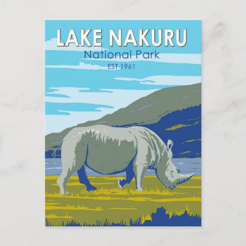 Lake Nakuru National Park White Rhinoceros Travel Postcard