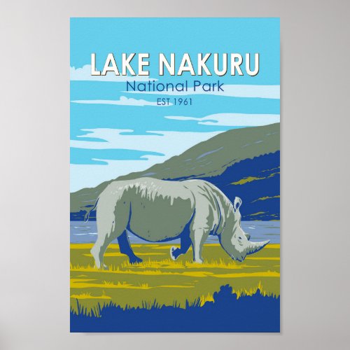 Lake Nakuru National Park White Rhinoceros Travel Poster