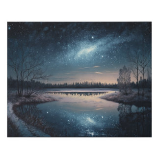 Lake Night Starry Sky Landscape 20x16 Faux Canvas Print