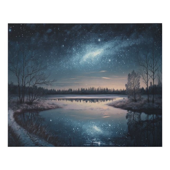 Lake Night Starry Sky Landscape 20x16 Faux Canvas Print (Front)