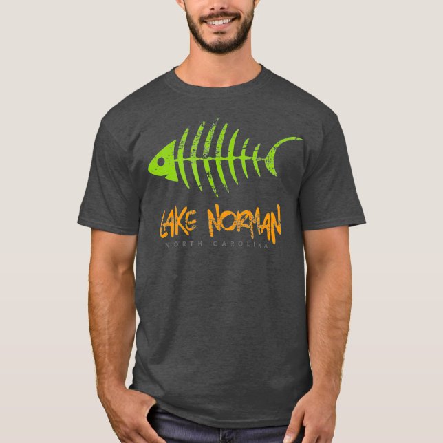 Lake Norman Fishing  Fishbone Gift Distressed T-Shirt (Front)