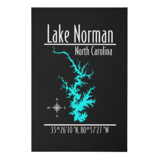 Lake Norman North Carolina Map and Coordinates Faux Canvas Print