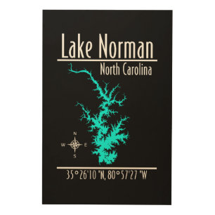 Lake Norman North Carolina Map and Coordinates Wood Wall Art