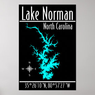 Lake Norman North Carolina Map Coordinates Poster