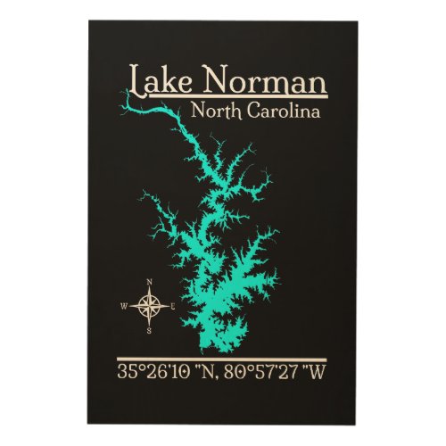 Lake Norman North Carolina Map Coordinates Wood Wall Art
