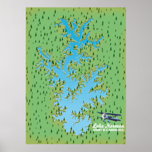Lake Norman South Carolina retro map Poster