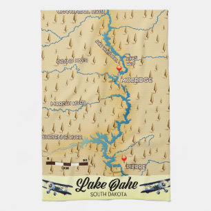Lake Oahe South Dakota map Kitchen Towel