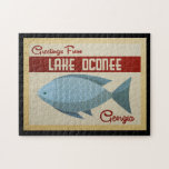 Lake Oconee Georgia Blue Fish Vintage Travel Jigsaw Puzzle<br><div class="desc">This Greetings From Lake Oconee Georgia vintage travel design features a fun blue fish with red accents and a 1960s retro vibe.</div>