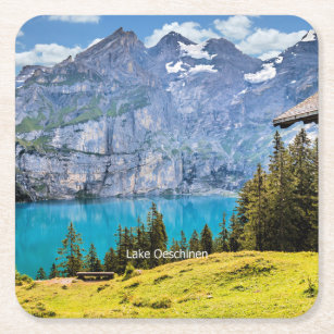 Lake Oeschinen scenic photograph Square Paper Coaster