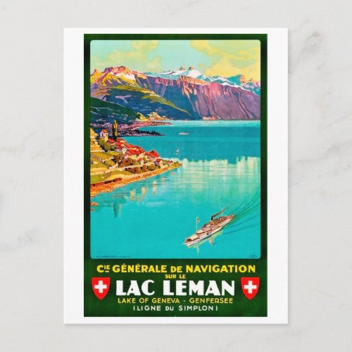 Lake of Geneva areal view Switzerland vintage Postcard