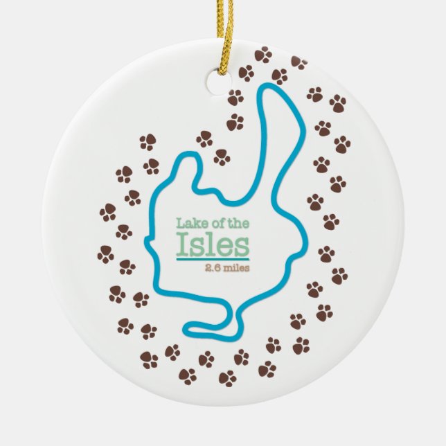 Lake of the Isles with Dog Paw Prints Ceramic Ornament (Front)