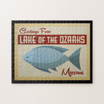 Lake of the Ozarks Fish Vintage Travel Jigsaw Puzzle<br><div class="desc">This Greetings From Lake of the Ozarks vintage travel design features a fun blue fish with red accents and a 1960s retro vibe.</div>