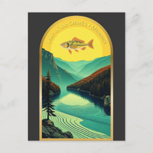 Lake of the Ozarks Missouri landscape fish retro Postcard