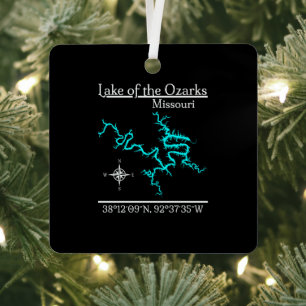 Lake of the Ozarks Missouri Square Lake Map Metal Ornament