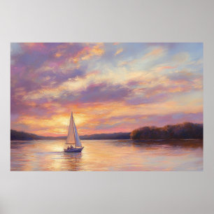 Lake of the Ozarks Sunset Sailboat Watercolor Poster