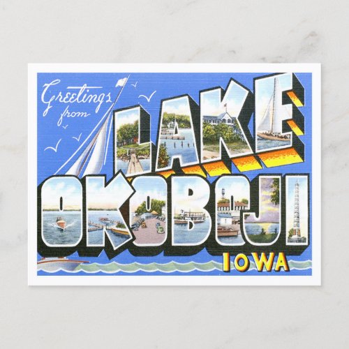 Lake Okoboji Iowa Vintage Big Letters Postcard
