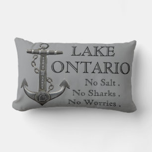 Lake Ontario distressed nautical pirate anchor  Lumbar Pillow