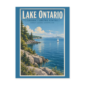 Lake Ontario Illustration Travel Art Vintage Postcard