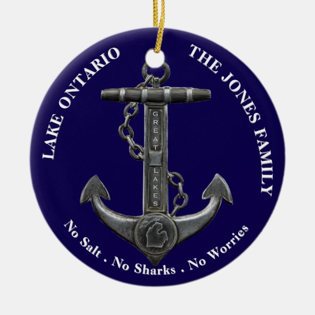 Lake ONTARIO Patriotic distressed anchor nautical Ceramic Ornament (Front)