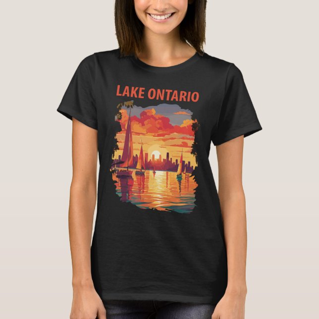 Lake Ontario Skyline Sunset Retro Travel T-Shirt (Front)